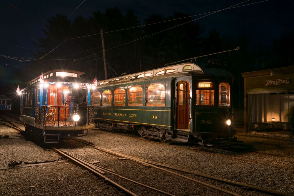 Fancy trolley car at night