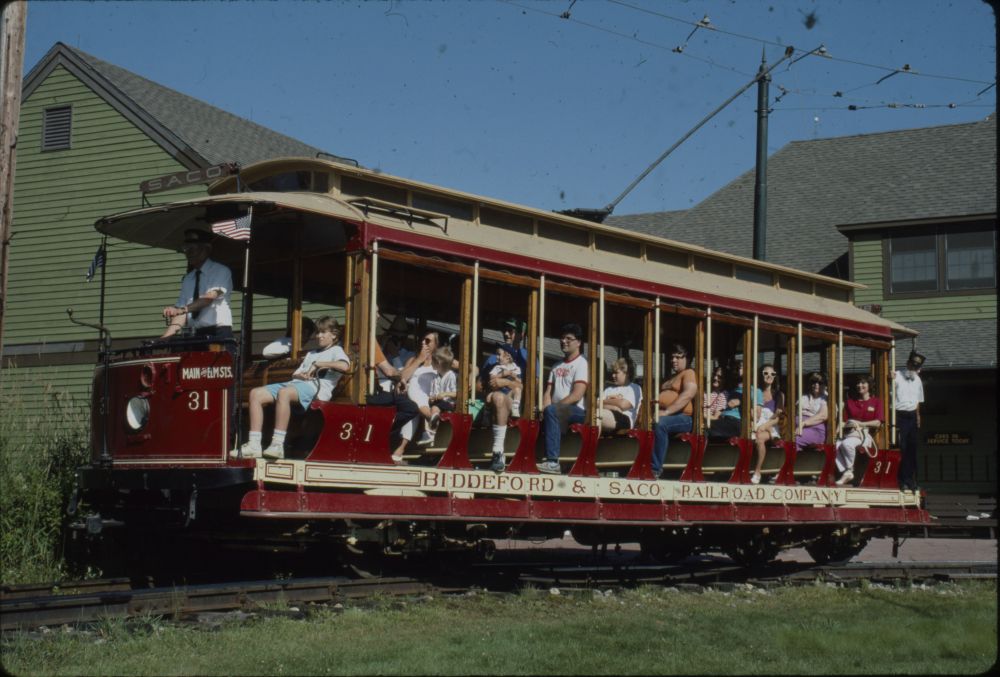 Biddeford trolley with passengers