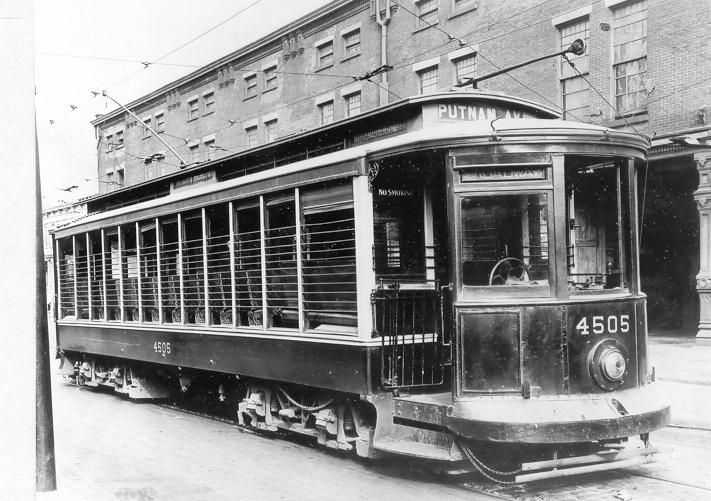 Red Brooklyn Trolley in Summer - 1922