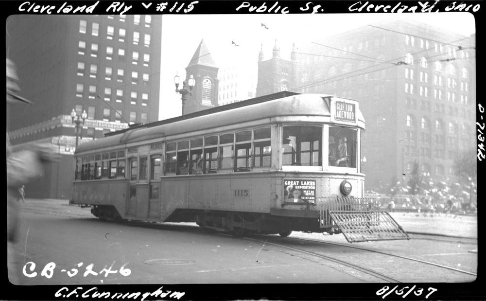 Yellow 1227 Trolley in Cleveland in 1937